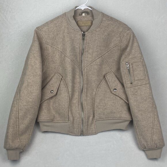 Blanknyc Heaven Sent Bomber Jacket Womens Small Beige Full Zip Pockets - Picture 1 of 10